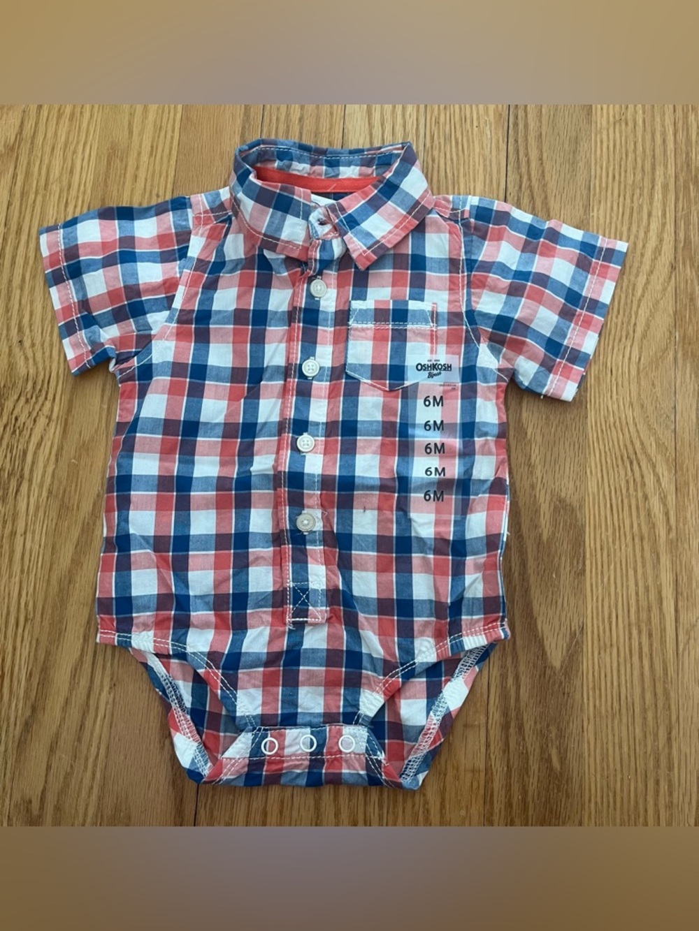 OshKosh B'gosh Baby Boys Red, Blue & White Plaid Button-Front Bodysuit